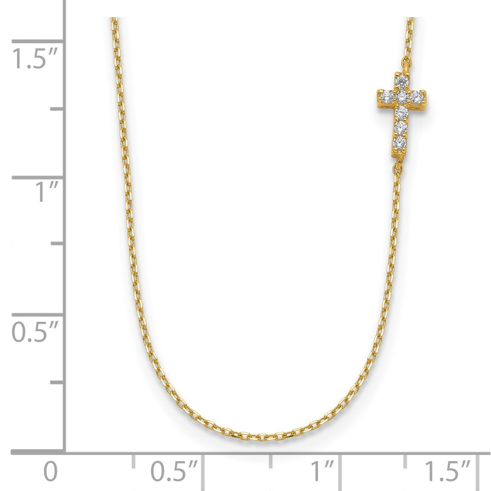 14K Small Cross CZ with 2IN EXT Necklace