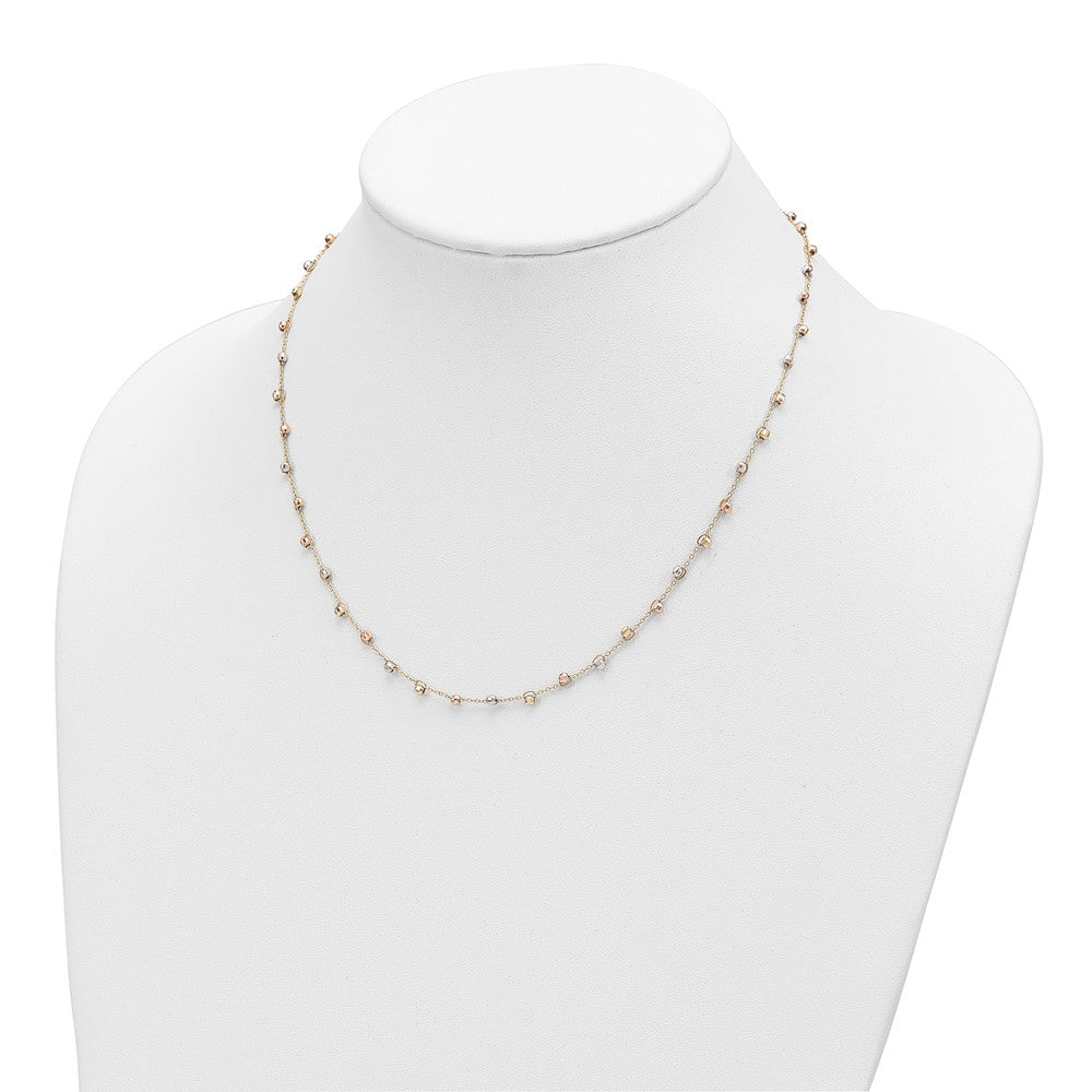 14K Tri-color Polished D/C Fancy Beaded 18in Necklace