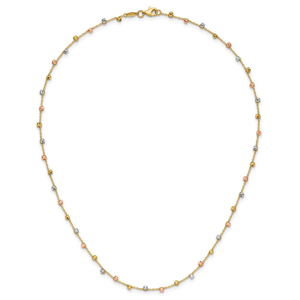 14K Tri-color Polished D/C Fancy Beaded 18in Necklace