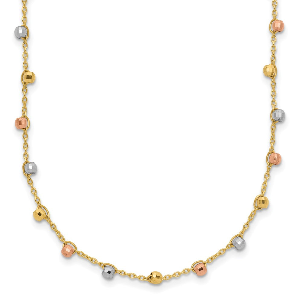 14K Tri-color Polished D/C Fancy Beaded 18in Necklace