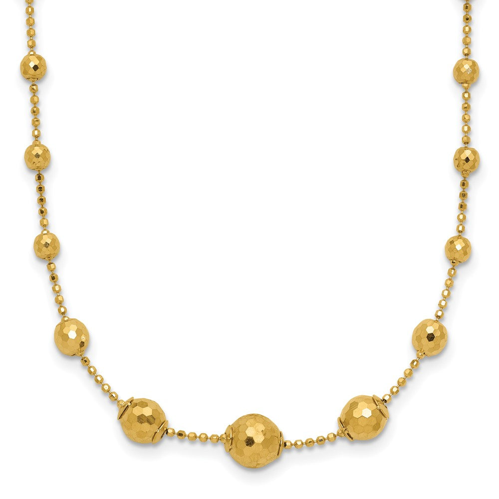 14K Polished and Textured Beaded 17in Necklace