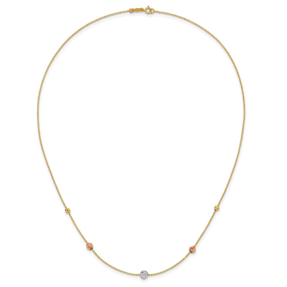 14K Tri-Color D/C Beads Beaded Chain Necklace
