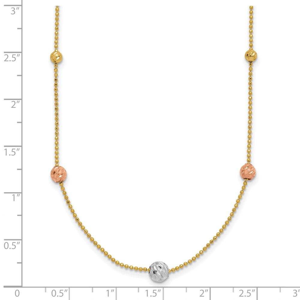 14K Tri-Color D/C Beads Beaded Chain Necklace