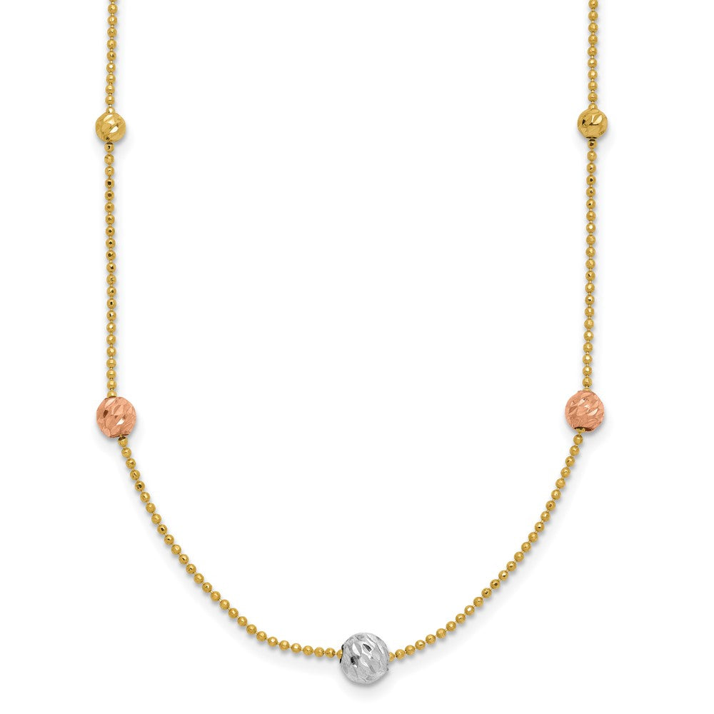 14K Tri-Color D/C Beads Beaded Chain Necklace