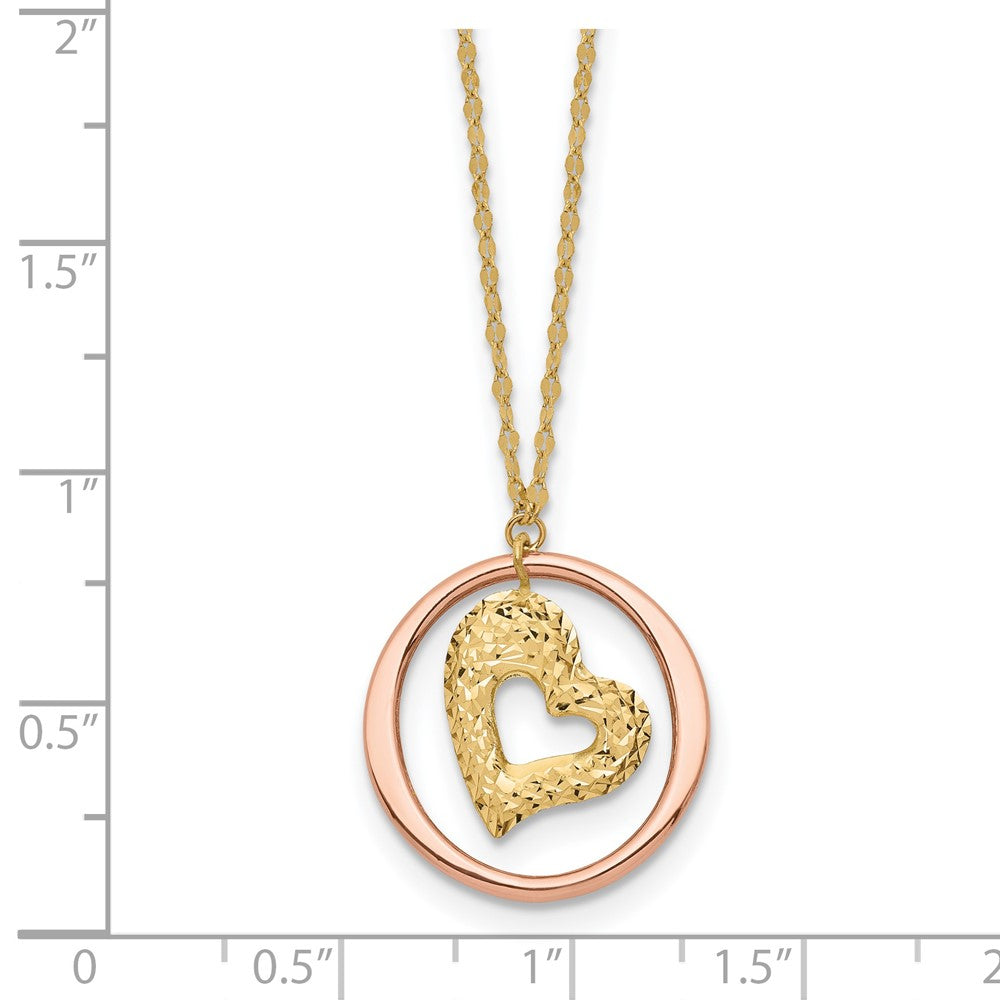 14K Two Tone Fancy Link D/C Heart in Open Circle Necklace