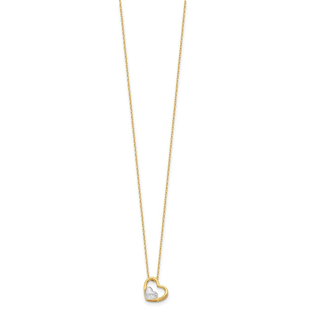 14K and White Rhodium Brushed and Polished Love Heart 17in Necklace