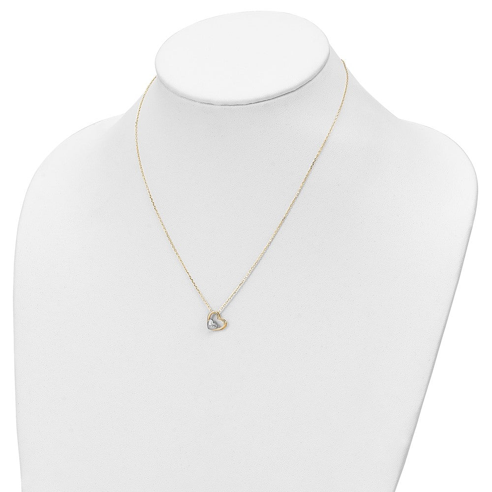 14K and White Rhodium Brushed and Polished Love Heart 17in Necklace