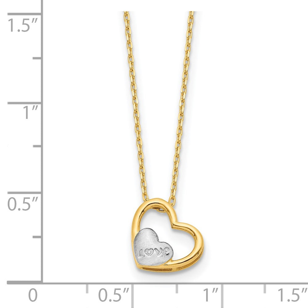 14K and White Rhodium Brushed and Polished Love Heart 17in Necklace