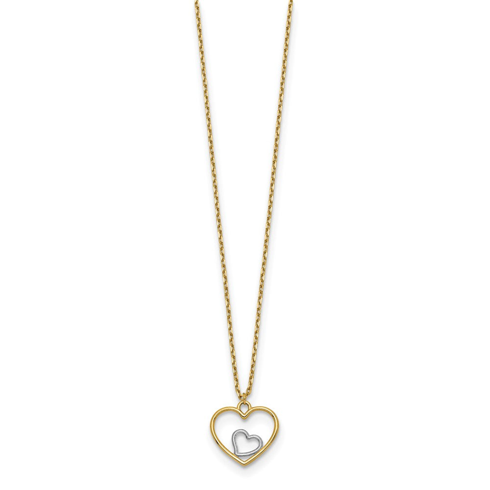 14k w/Rhodium Heart in Heart Necklace