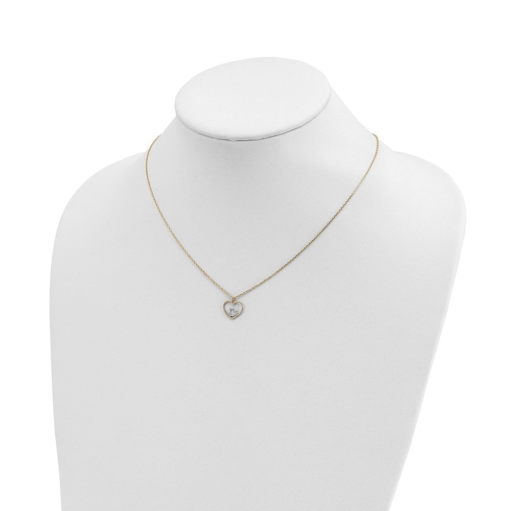 14k w/Rhodium Heart in Heart Necklace