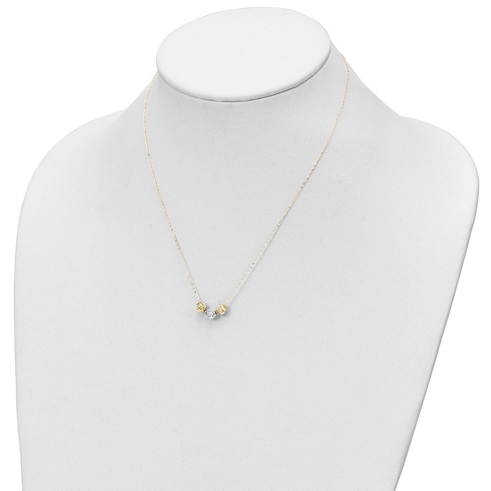 14K Two-tone Polished D/C Beads 17in Necklace