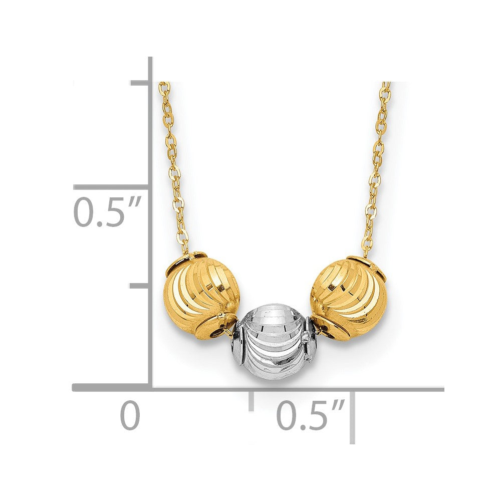 14K Two-tone Polished D/C Beads 17in Necklace