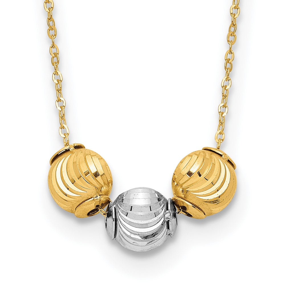 14K Two-tone Polished D/C Beads 17in Necklace
