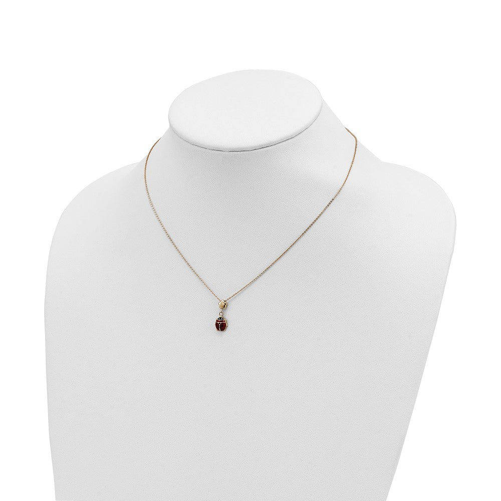 14k Polished Enameled Flower with Ladybug 16.5in Necklace