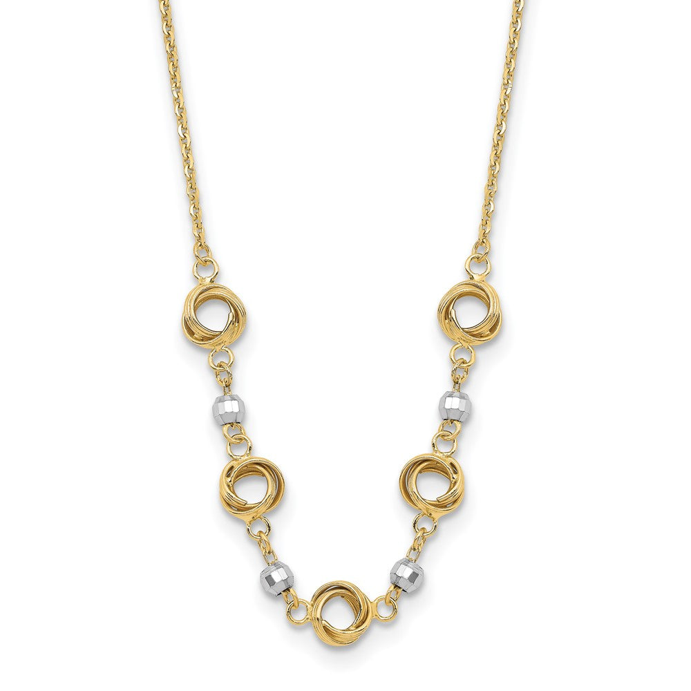 14K Two Tone 2 in Ext Polished Love Knots D/C Bead Necklace