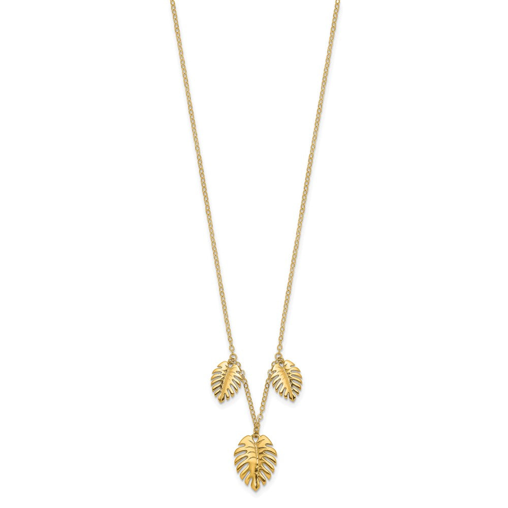 14K Polished Dangle Palm Leaves Necklace