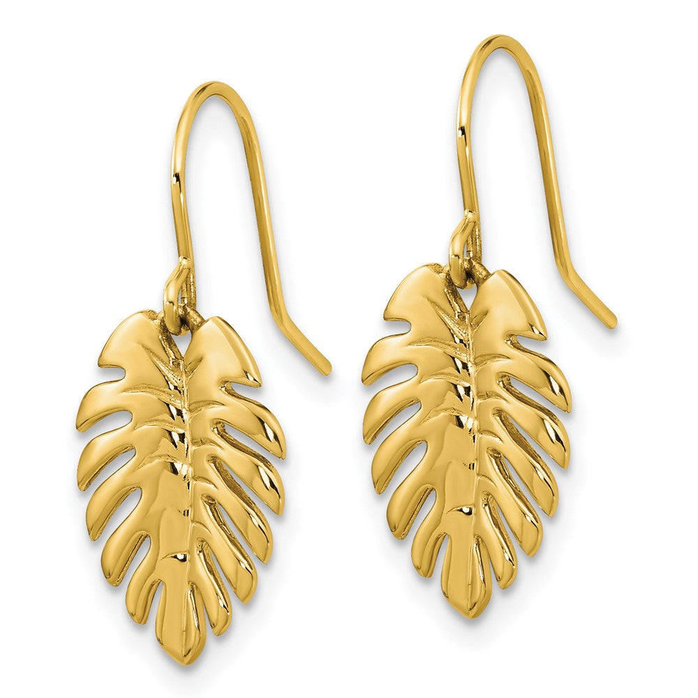 14K Polished Palm Leaf Dangle Earrings