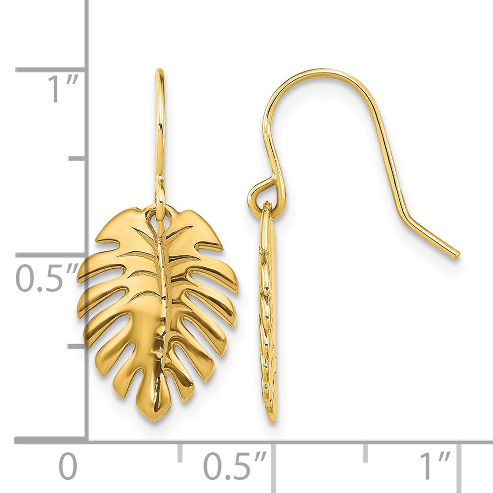 14K Polished Palm Leaf Dangle Earrings