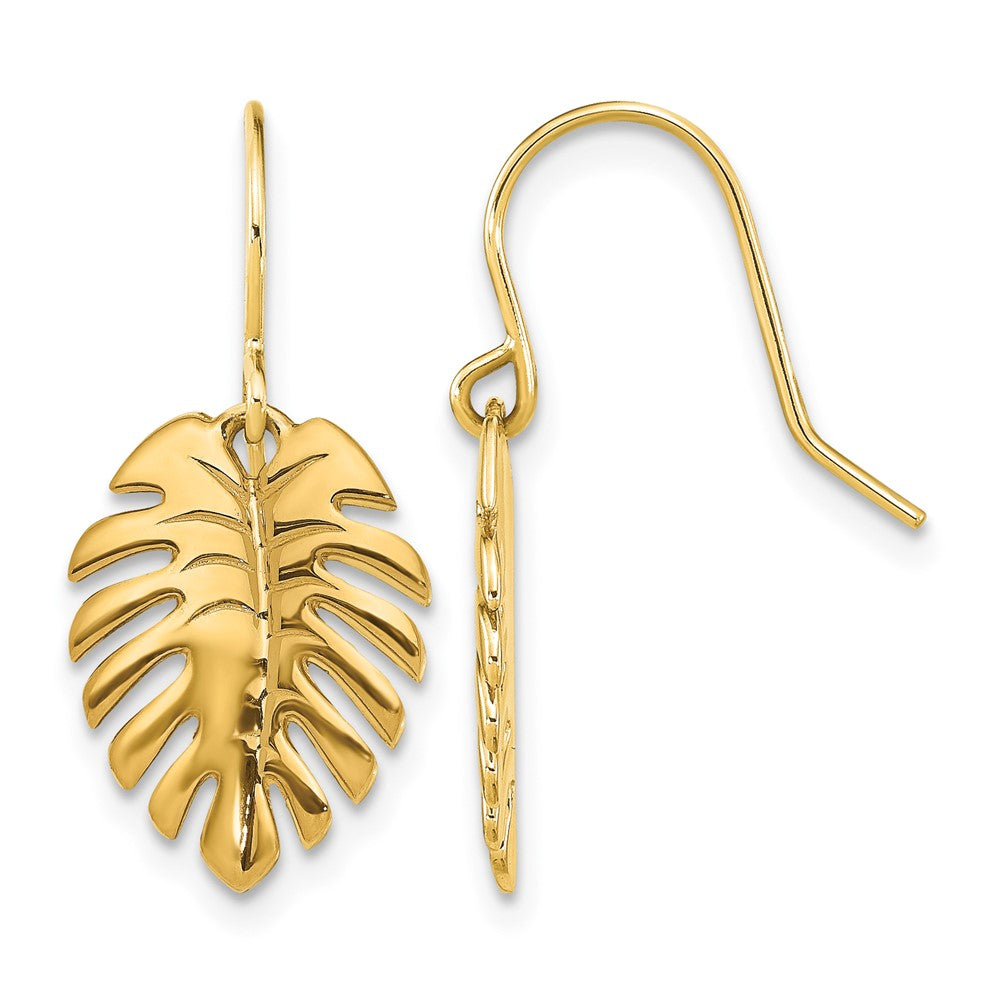 14K Polished Palm Leaf Dangle Earrings