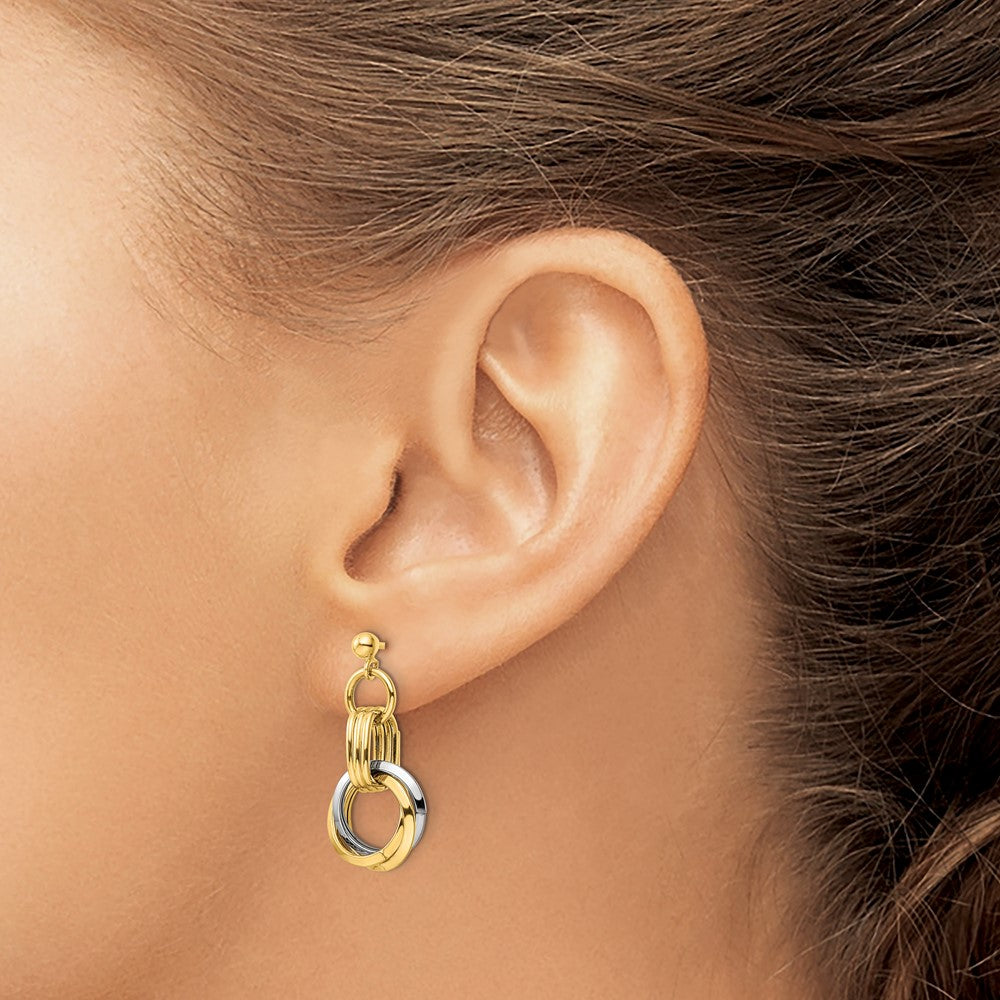 14K Two-tone Polished Intertwined Circles Post Dangle Earrings