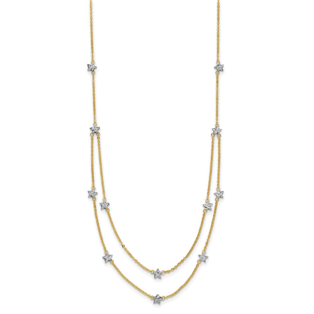 14K Two Tone Double Chain Star Necklace