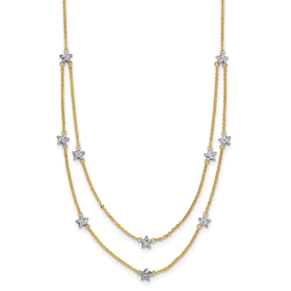 14K Two Tone Double Chain Star Necklace