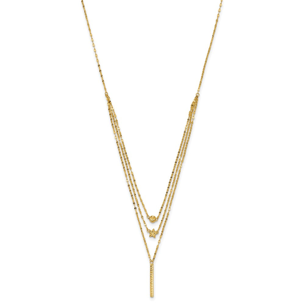 14K Three Layer D/C Bead/Star/Bar Necklace