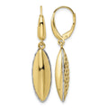 14K Two-tone Polished D/C Hollow Teardrop Criss Cross Leverback Earrings