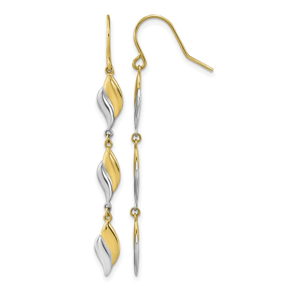 14K Two-tone Polished Wavy Dangle Earrings