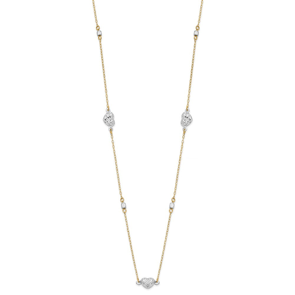 14K Two Tone Polished D/C Hearts Necklace