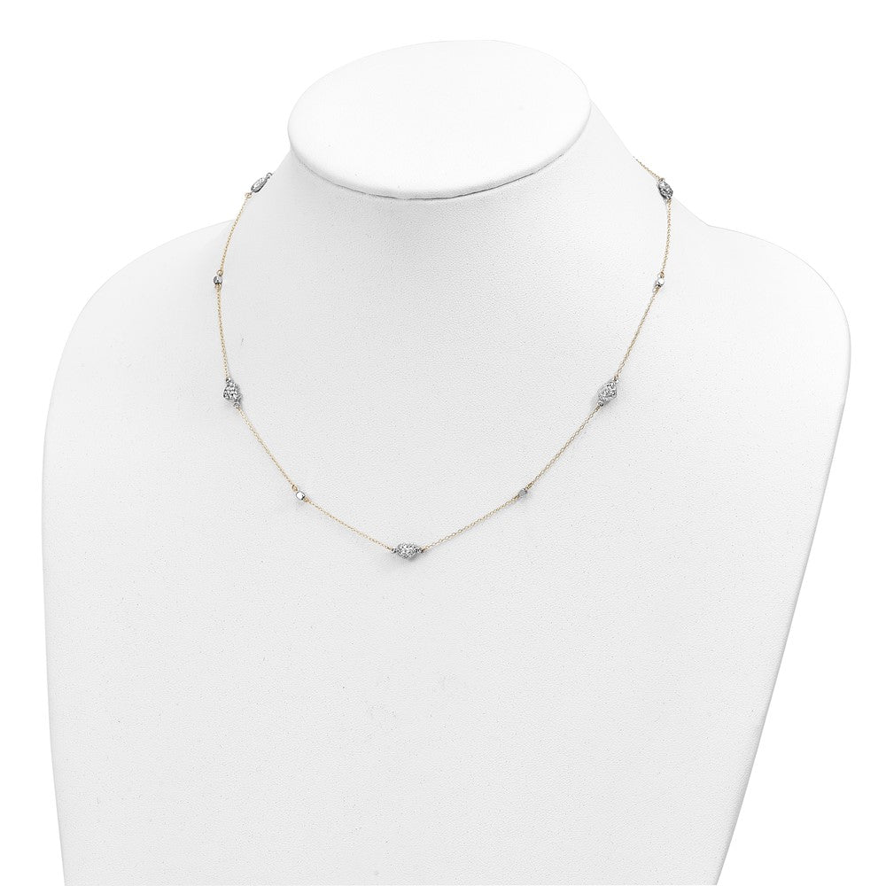 14K Two Tone Polished D/C Hearts Necklace