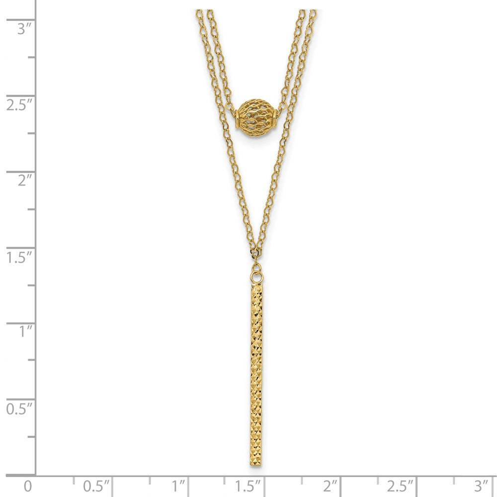 14K Double Layer Hollow Bead D/C Bar 2 in Necklace