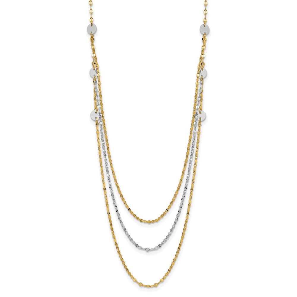 14k Two-tone Triple Layer Polished Circles Fancy Necklace