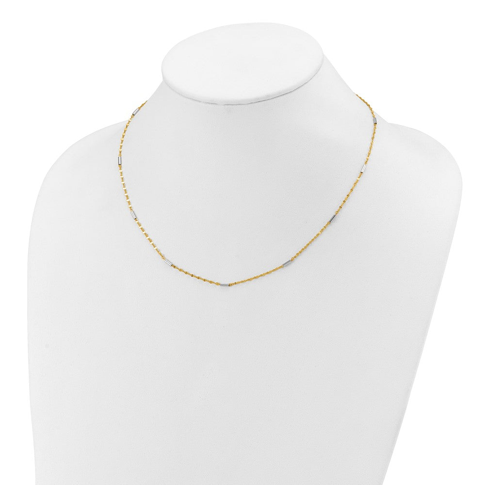 14K Two-tone Diamond-cut Mini Bar Links Fancy Necklace