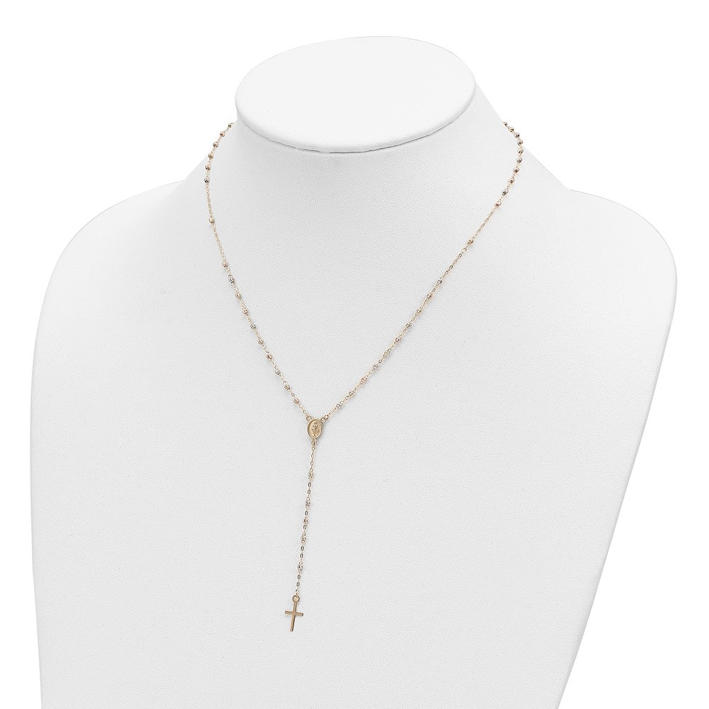 14k Tri-color Beaded Rosary 17 inch w/ 3in ext Necklace