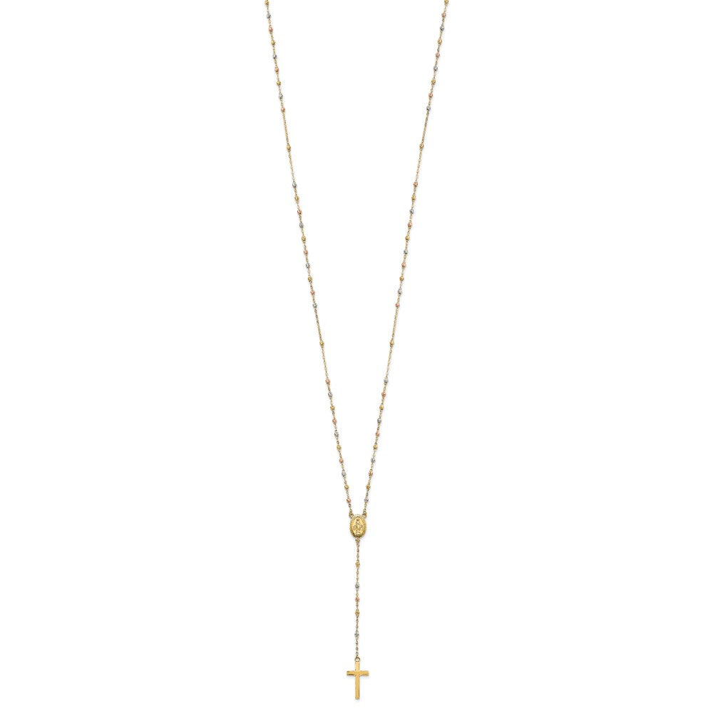 14k Tri-color Bead Rosary 17in w/3 in ext Necklace