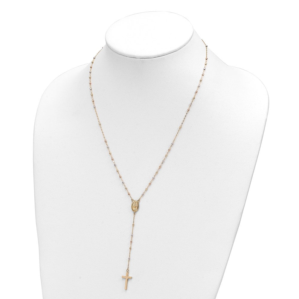 14k Tri-color Bead Rosary 17in w/3 in ext Necklace