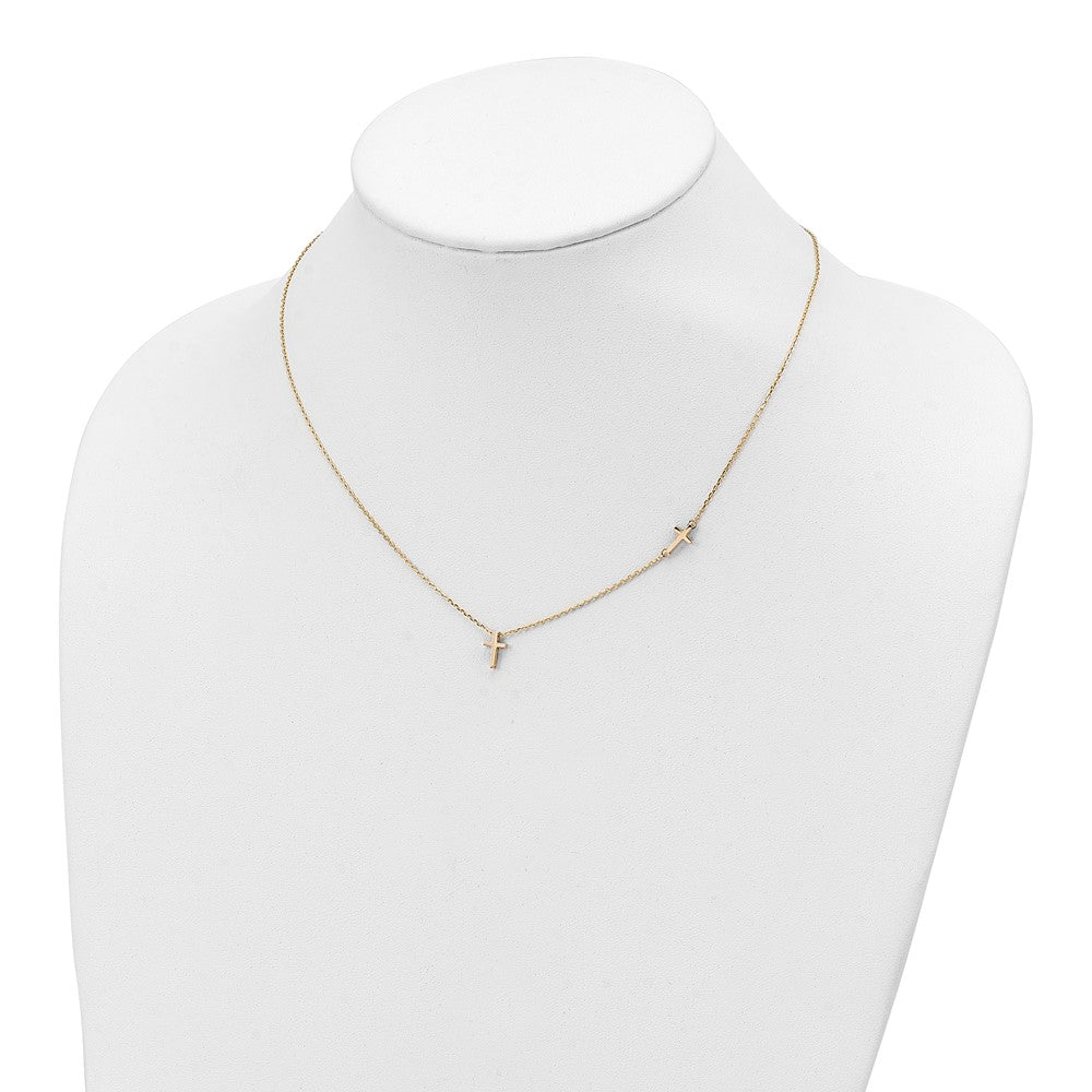14k Sideways Cross and Cross Pendant Necklace