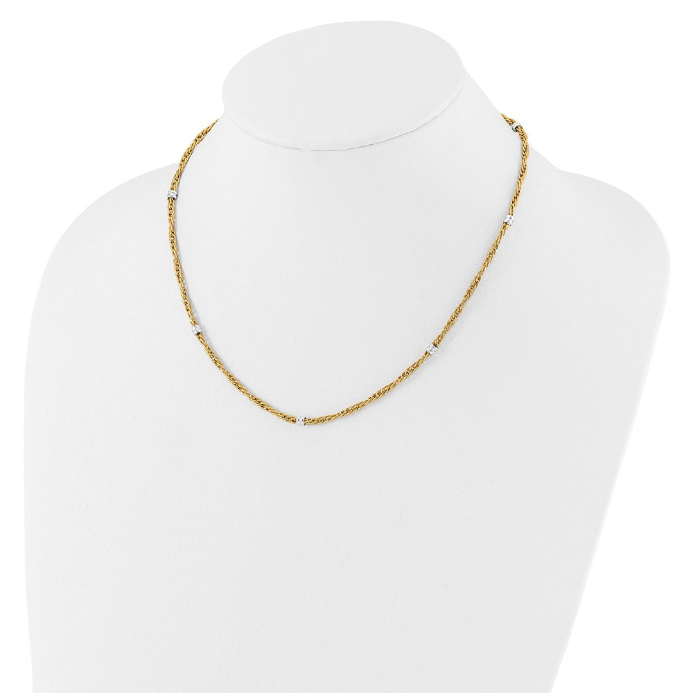 14K Two-tone Polished Fancy Beaded Station Necklace