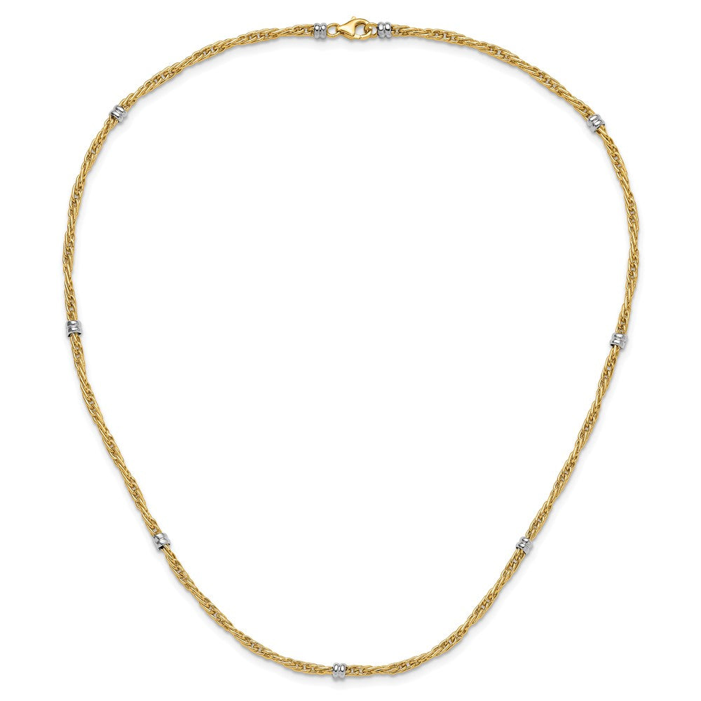 14K Two-tone Polished Fancy Beaded Station Necklace