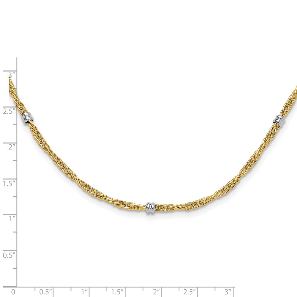 14K Two-tone Polished Fancy Beaded Station Necklace