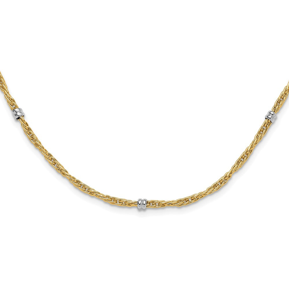 14K Two-tone Polished Fancy Beaded Station Necklace