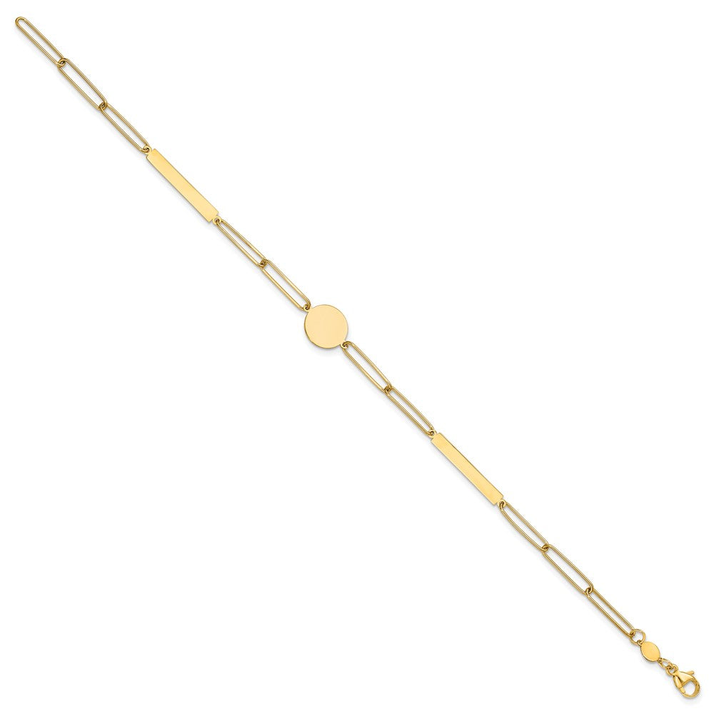 14K Polished Paperclip Link with Circle and Bar 8.25in Bracelet