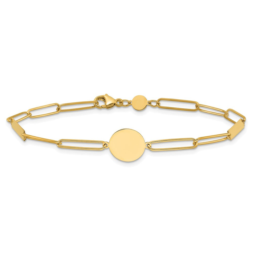 14K Polished Paperclip Link with Circle and Bar 8.25in Bracelet
