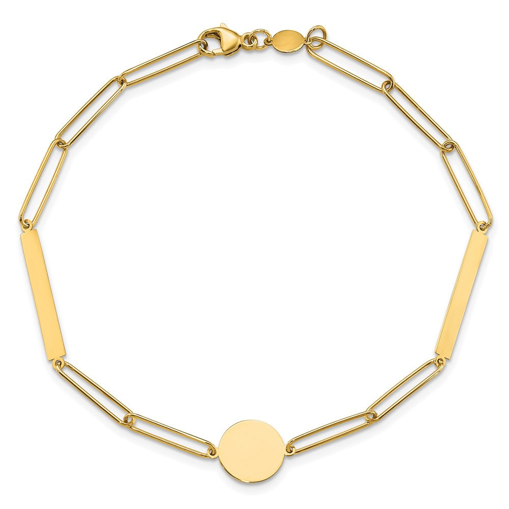 14K Polished Paperclip Link with Circle and Bar 8.25in Bracelet