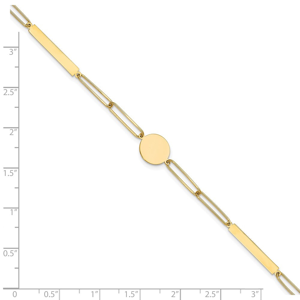 14K Polished Paperclip Link with Circle and Bar 8.25in Bracelet