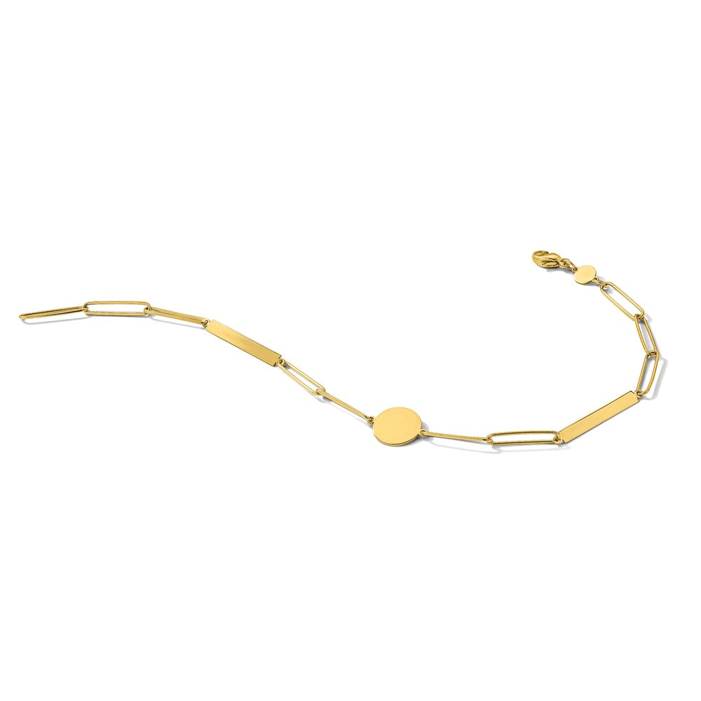 14K Polished Paperclip Link with Circle and Bar 8.25in Bracelet