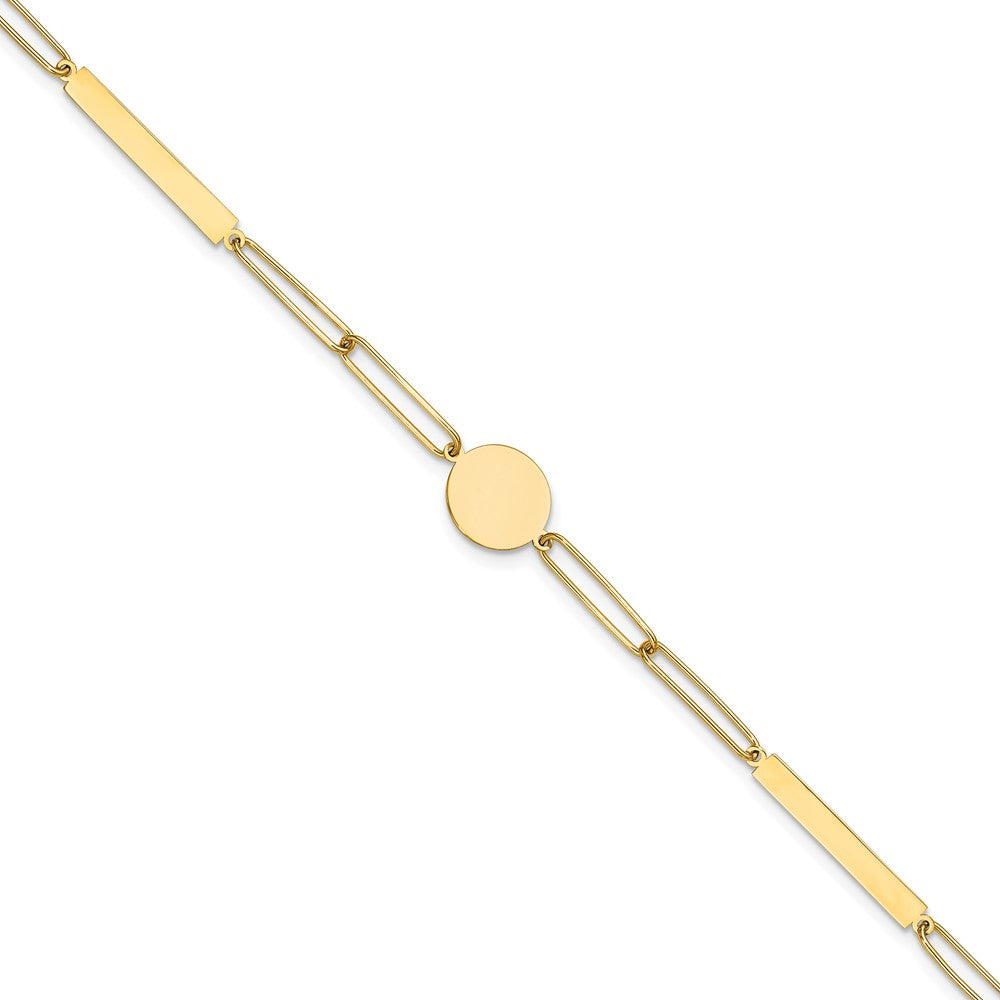 14K Polished Paperclip Link with Circle and Bar 8.25in Bracelet