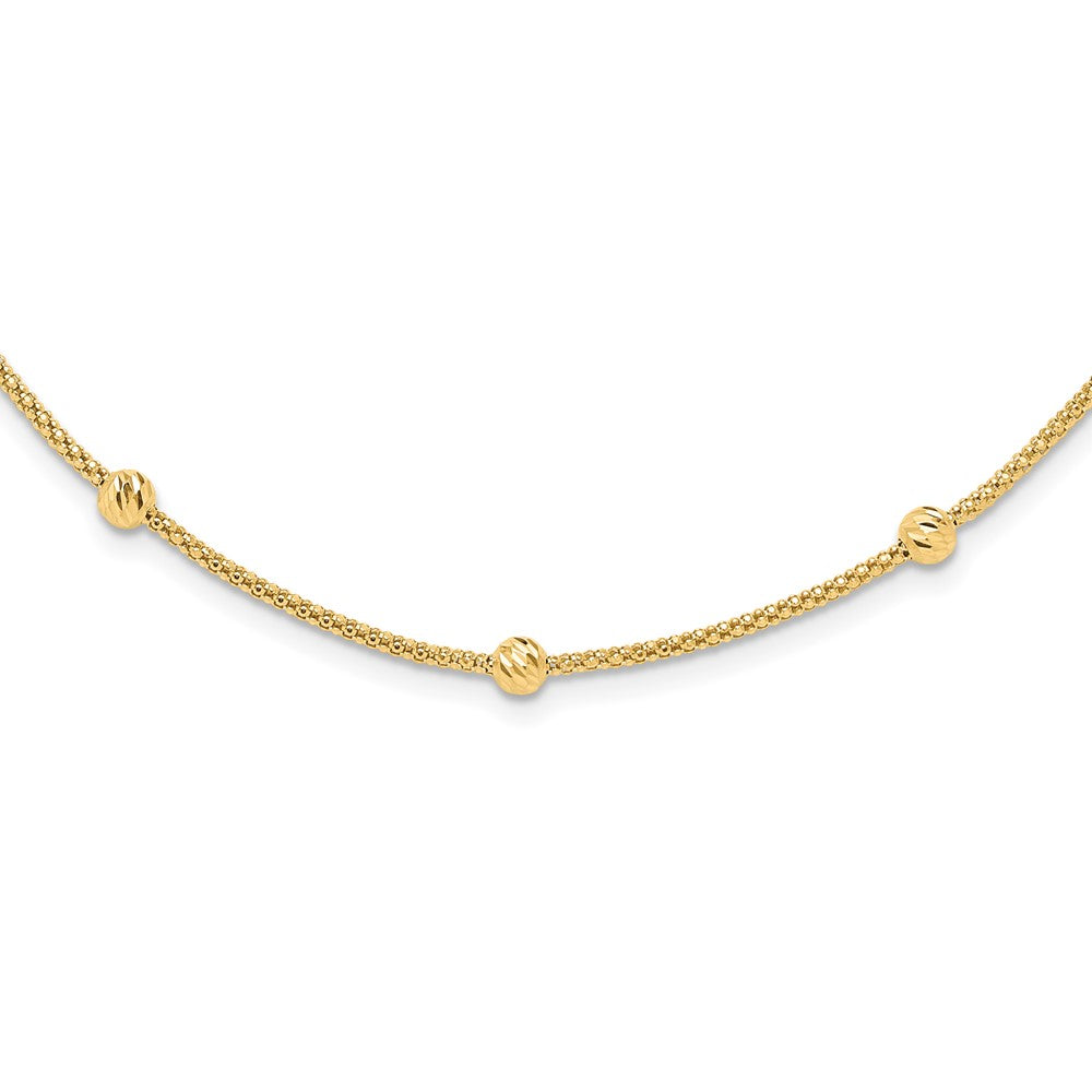 14K Polished and Diamond-cut Beaded Bracelet