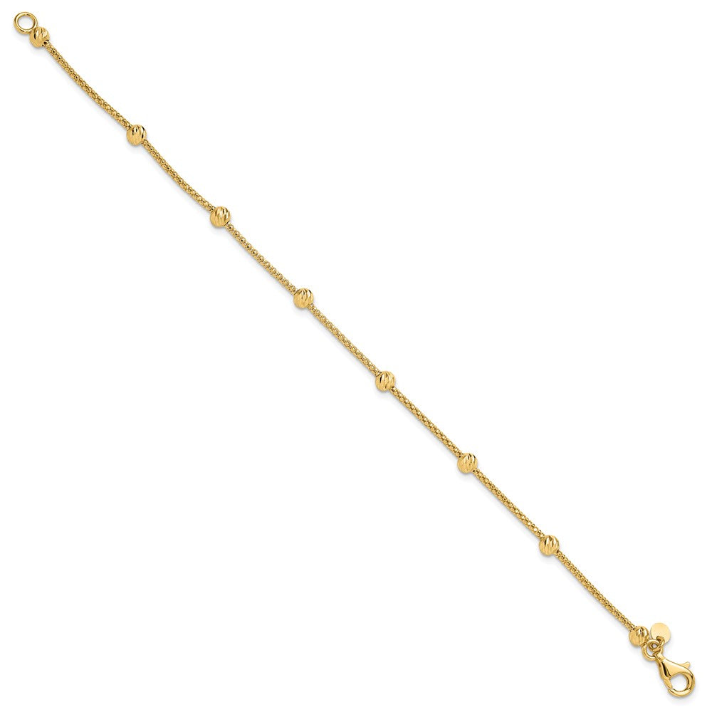 14K Polished and Diamond-cut Beaded Necklace